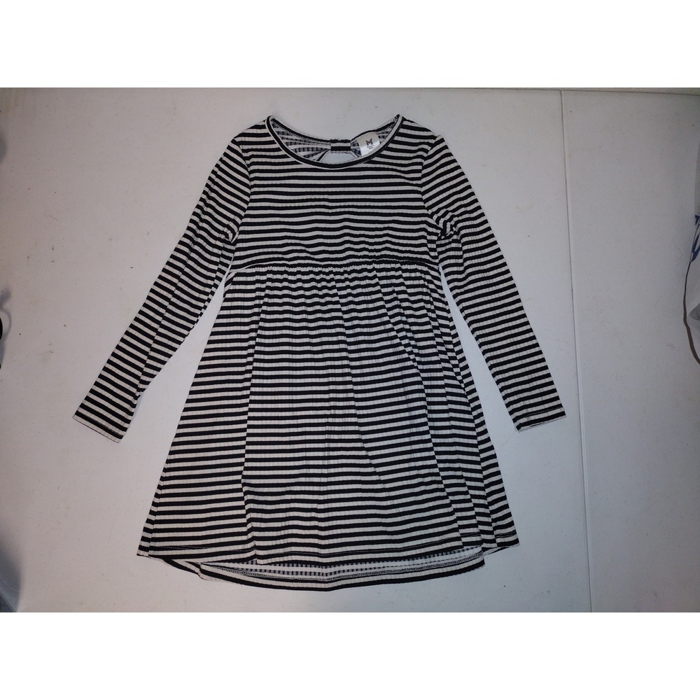Member's Mark Kids Girls Black White Striped Long Sleeve‎ Bow Knit Dress 6/6X